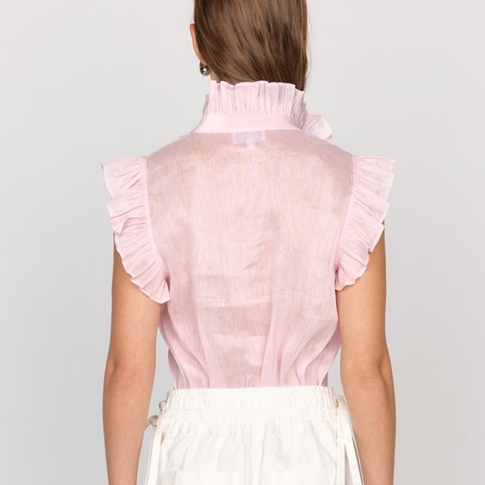 Christy Lynn Women’s Large Marfa Ruffle Top Blush Pink Organza Feminine‎ Luxury - Picture 2 of 11